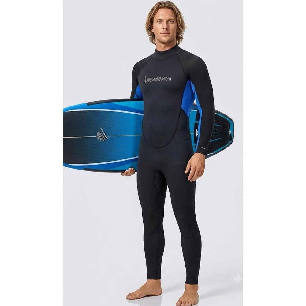 New Lemoreen Men Full Body Wetsuit 3mm Neoprene Surfing Diving Suit - Blue/Black